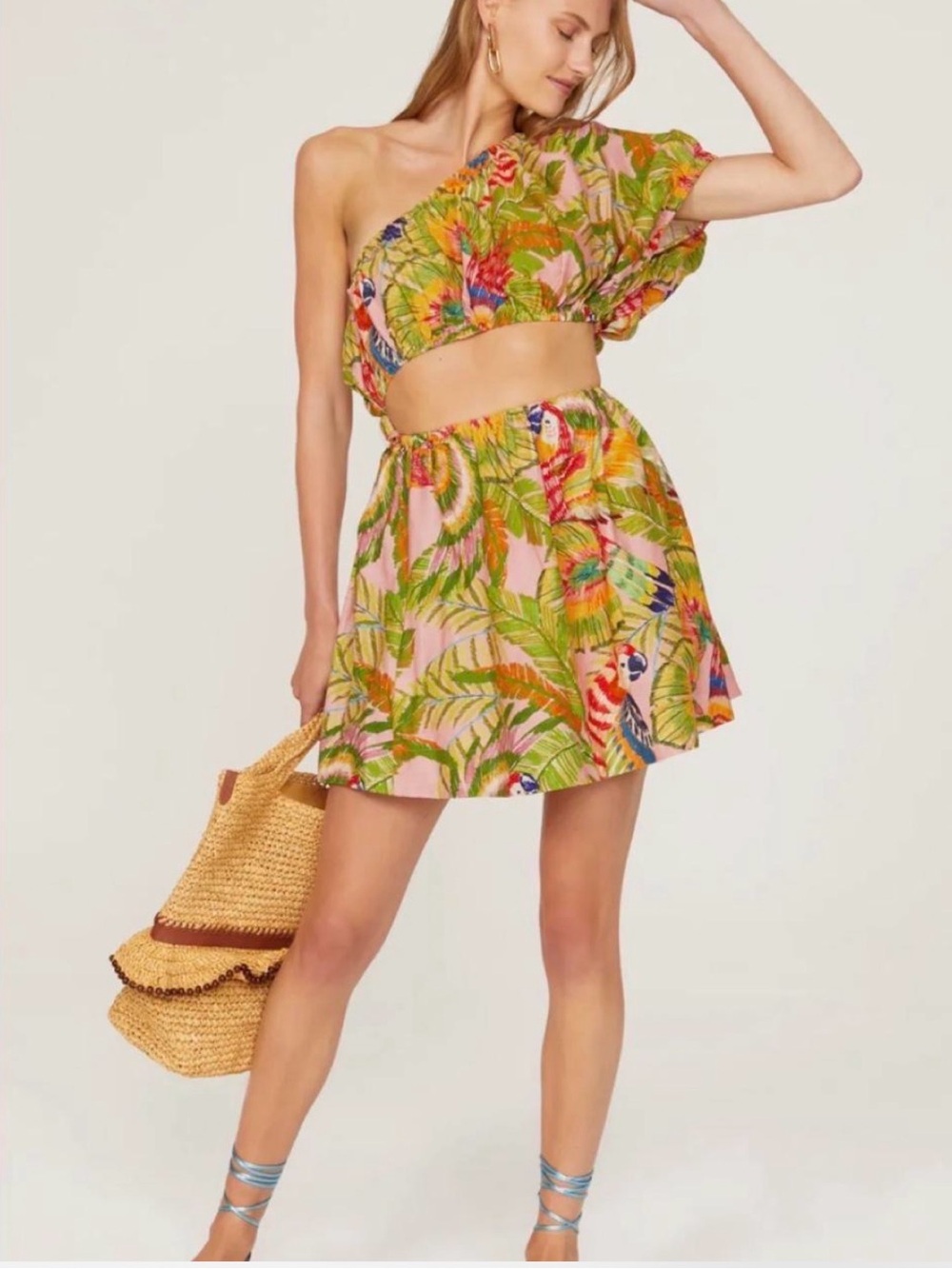 FARM Rio Pink Tropical One-Shoulder dress